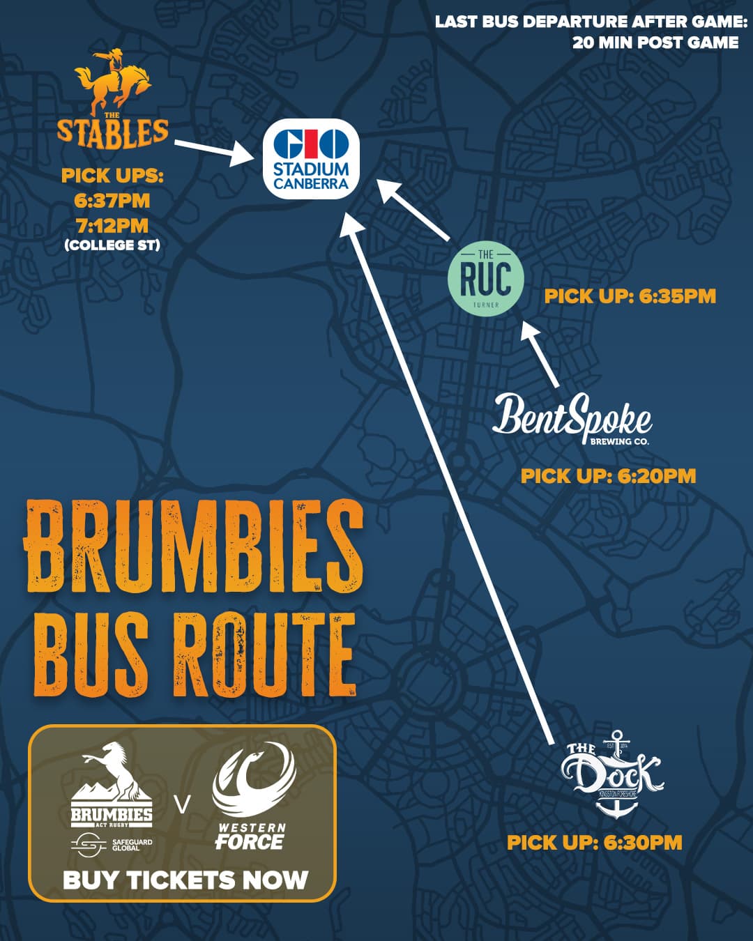 2025 Brumbies Bus Route