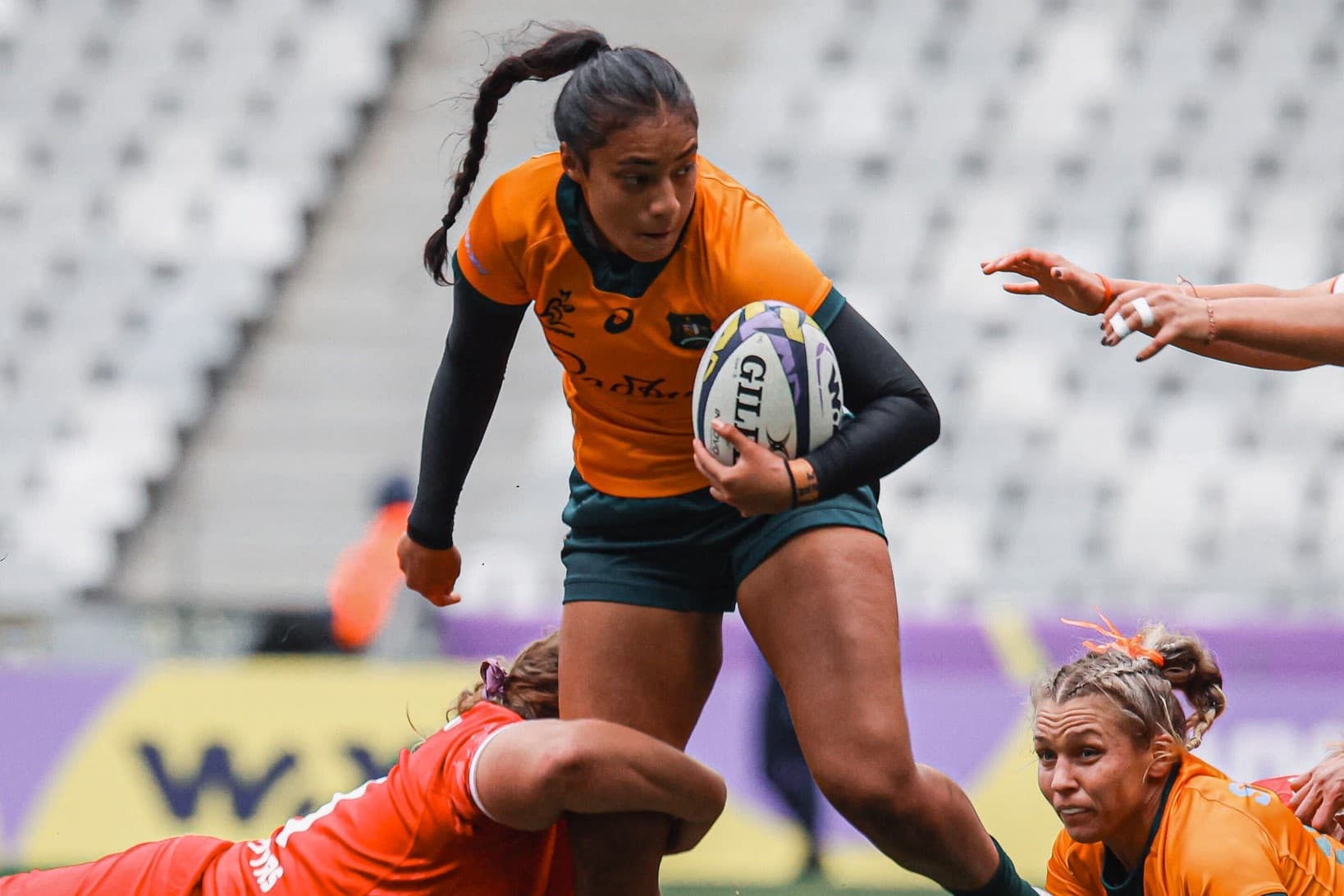 Faitala Moleka in action during the Wallaroos 37-5 win over Wales at WXV2 in Cape Town, September 28 2024