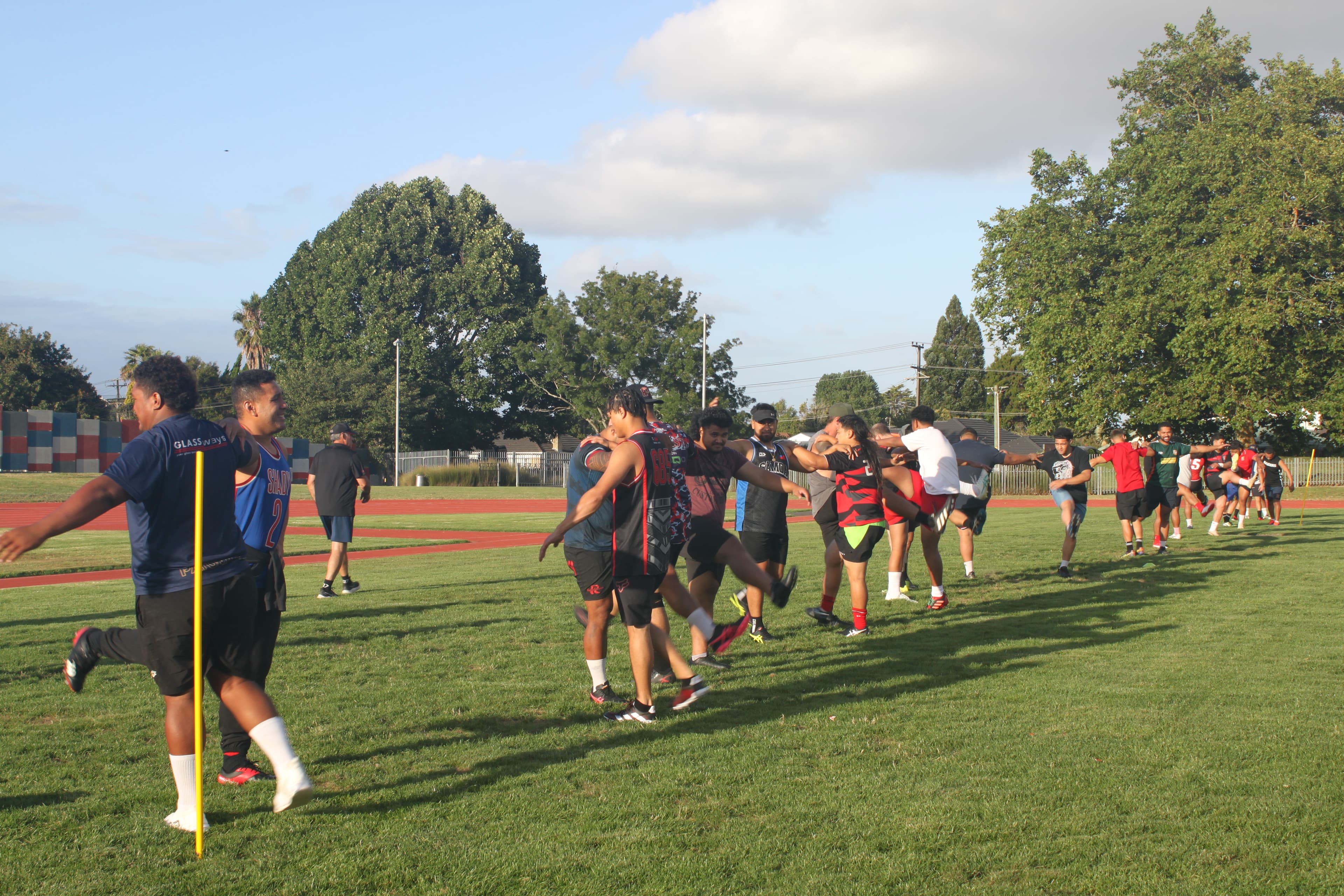 Players stretching on field
