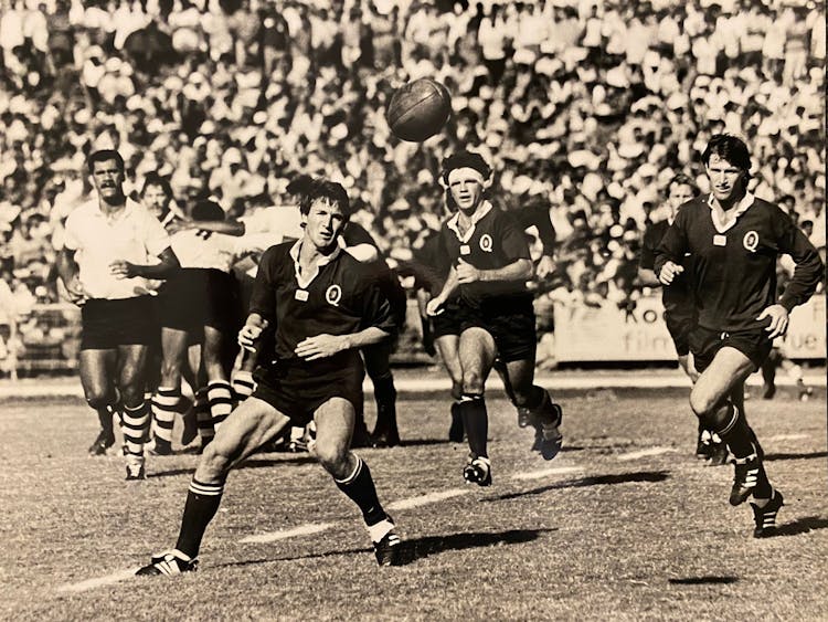 Queensland’s Ross Hanley (left) playing against Fiji in Suva in 1983.