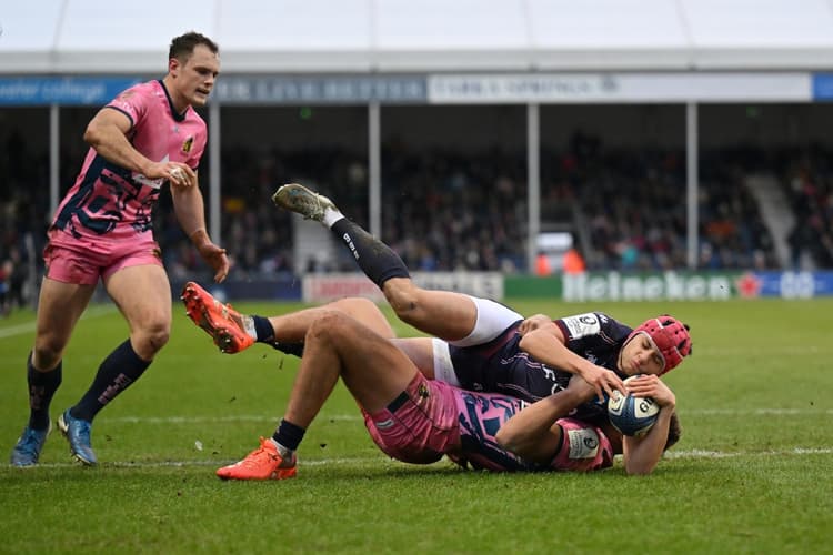 Louis Bielle-Biarrey was unstoppable as Bordeaux dominated Exeter. Photo: AFP