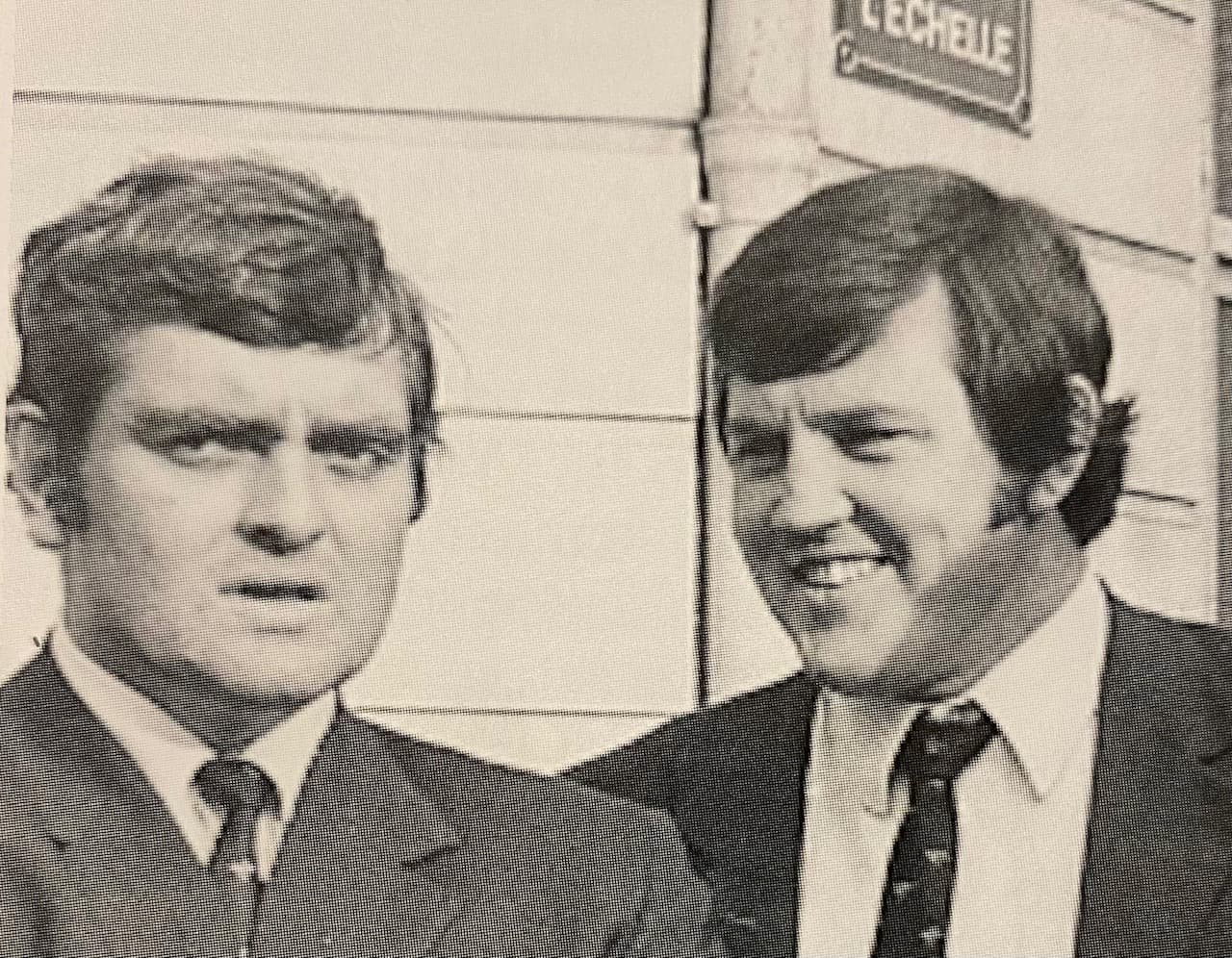 Fellow props Bruce Brown (left) and Dave Dunworth on the 1971 Wallabies tour of France