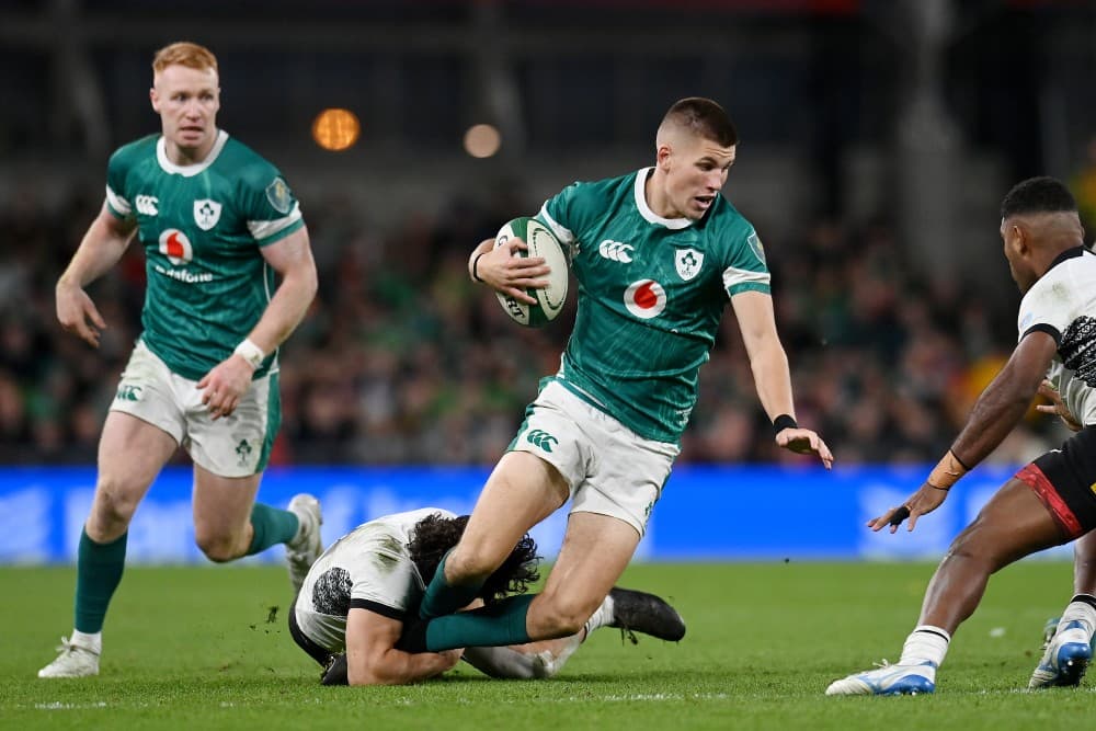 Sam Prendergast starts at flyhalf for Ireland against Australia. Photo: Getty Images