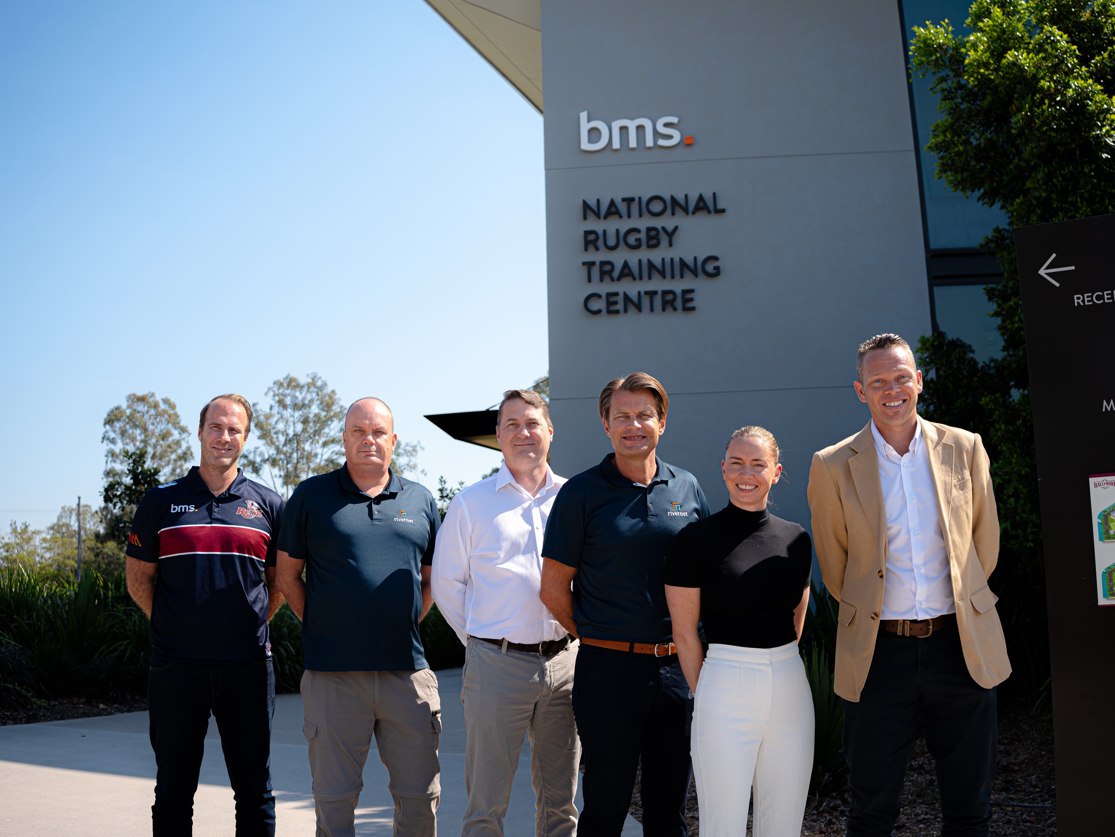 A growing partnership...(from left) QRU Chief Executive David Hanham, Rivernet Communications Directors Scott Kirk, Gideon Street and Michael Berndt, QRU Partnerships Manager Hannah Wixted and QRU Head of Commercial and Consumer Pete Fairbairn at Ballymore