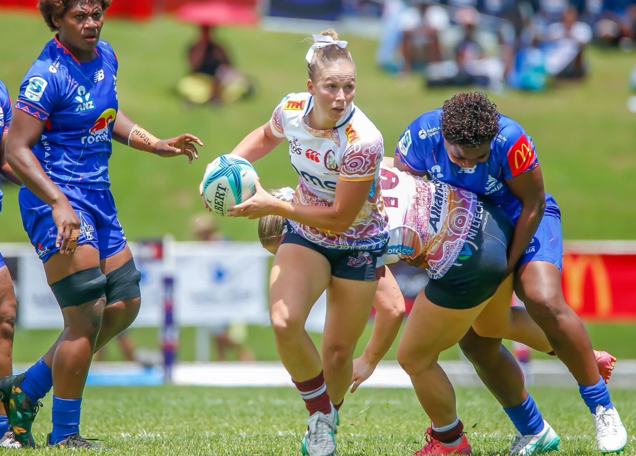 Reds halfback Layne Morgan spots an opportunity against the Fijian Drua in Lautoka